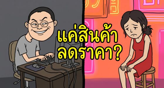 รูปการ์ตูน 2D ชายวัยกลางคนชาวญี่ปุ่น นั่งพิมพ์ข้อความเหยียดหญิงไทย